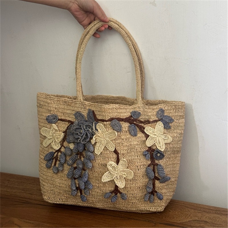 Women'S Raffia Bags - 새로운 수제 라피아 3D 장미 핸드백,