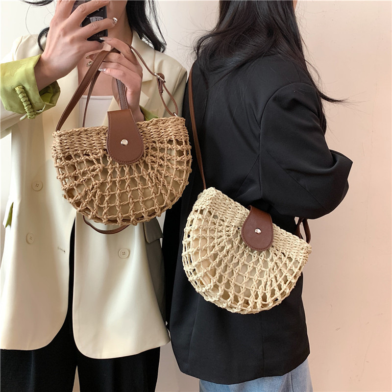 Women'S Raffia Bags - 여성용 핸드메이드 라피아 소재 숄더백, 해변